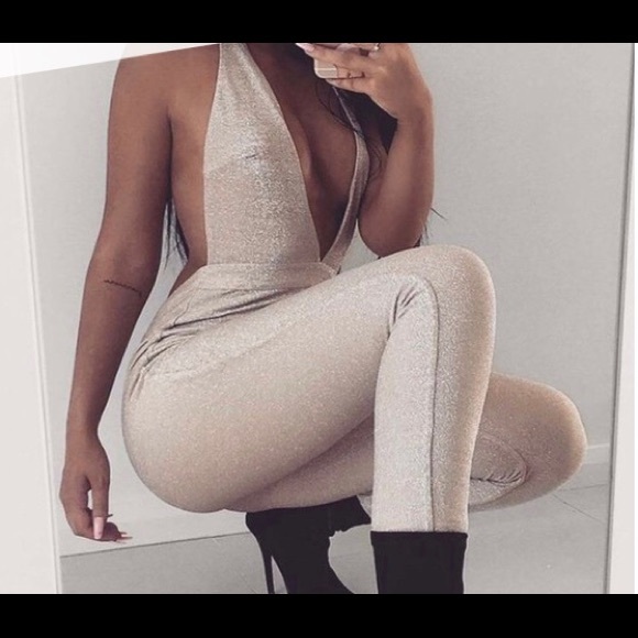 Shiny Gold backless jumpsuit - Picture 1 of 3